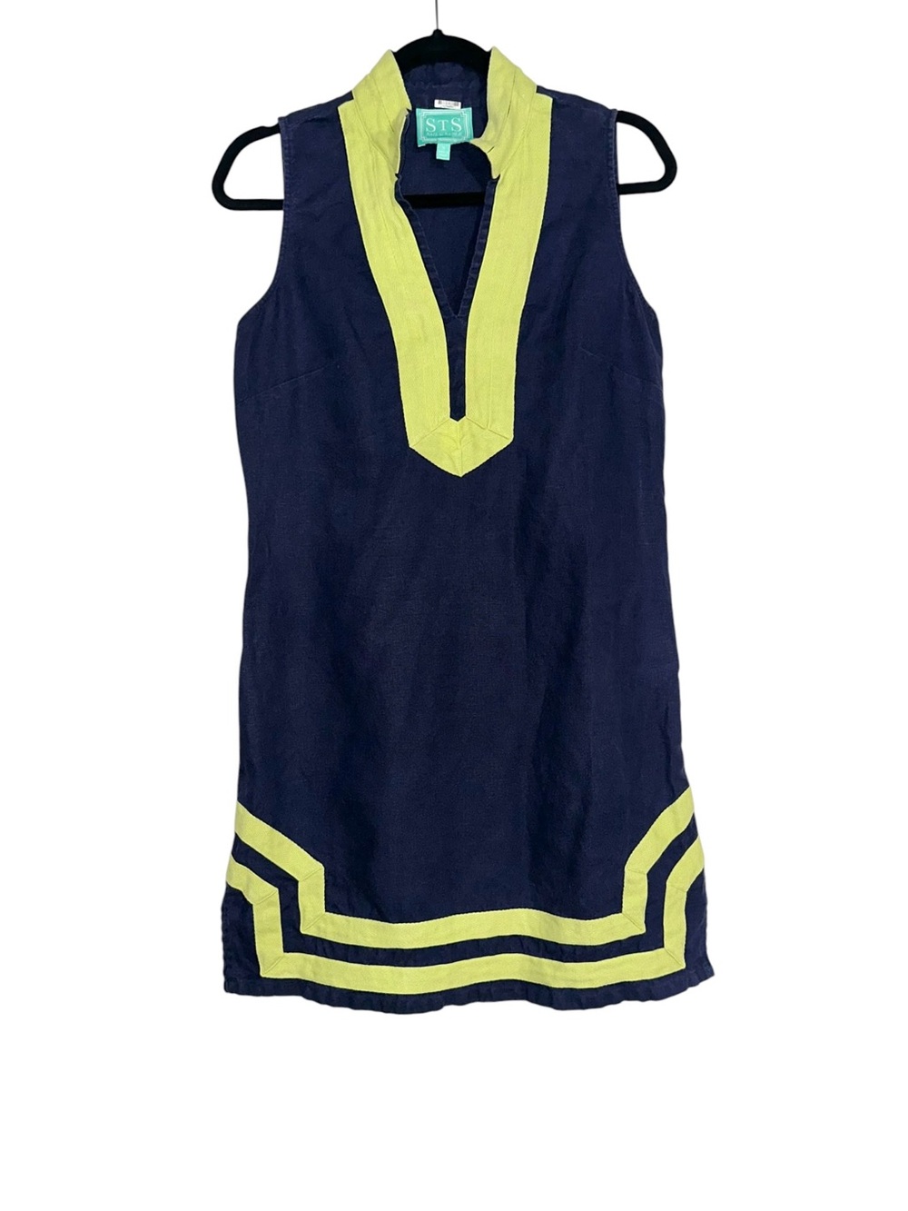 STS Sail To Sable Navy Linen Shift Sleeveless Mini Dress SMALL